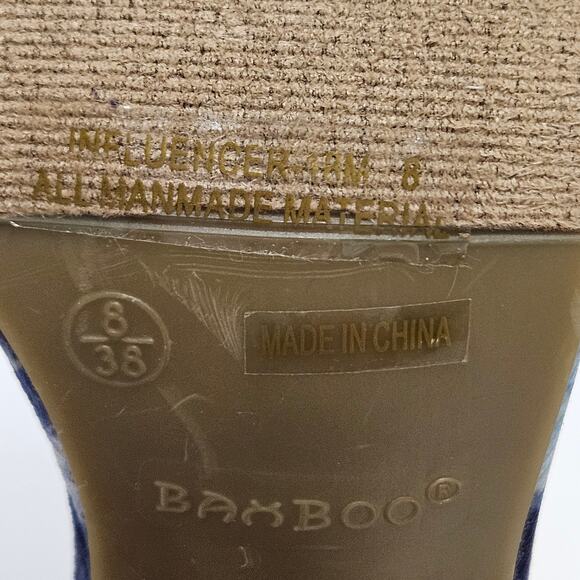 Blue Floral Bamboo Influencer Wrapped Block‎ Heel Ankle Strap Sandal Size 8 - Picture 8 of 9